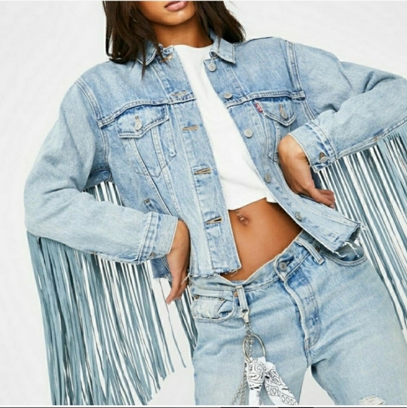 Levi's Ex Boyfriend Fringe  Denim Jacket - Picture 2 of 7